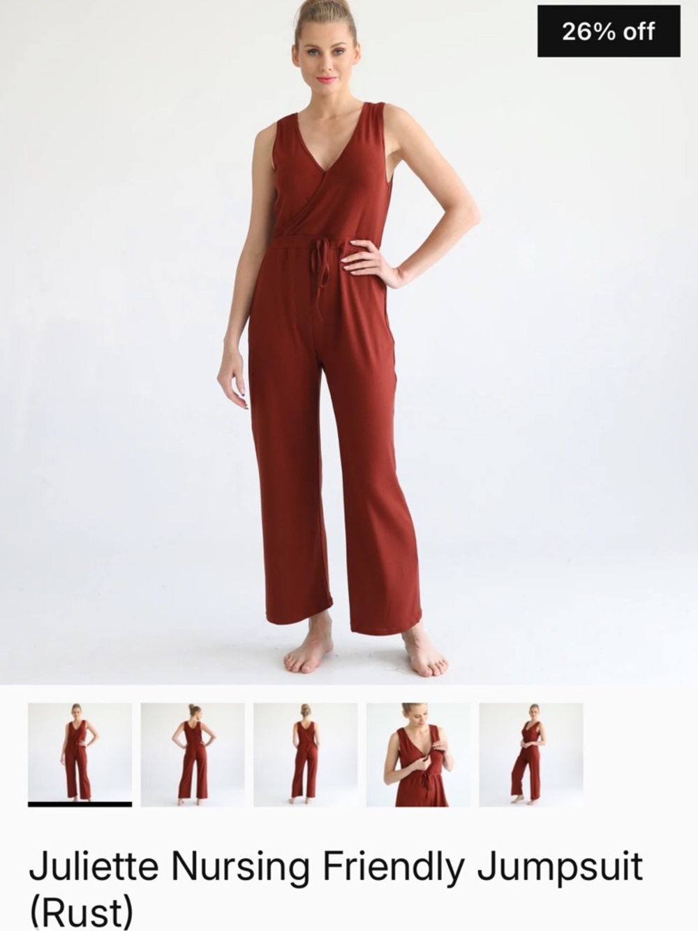 Sleeveless Rust Wrap Jumpsuit with Drawstring Waist